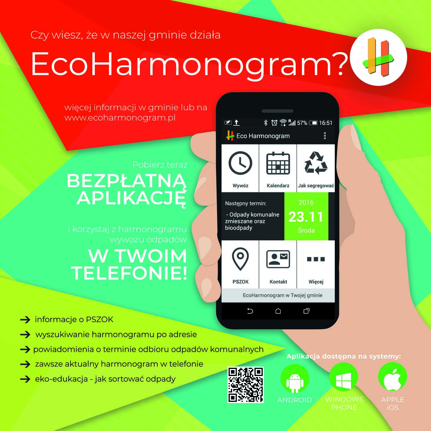Plakat informacyjny o aplikacji EcoHarmonogram